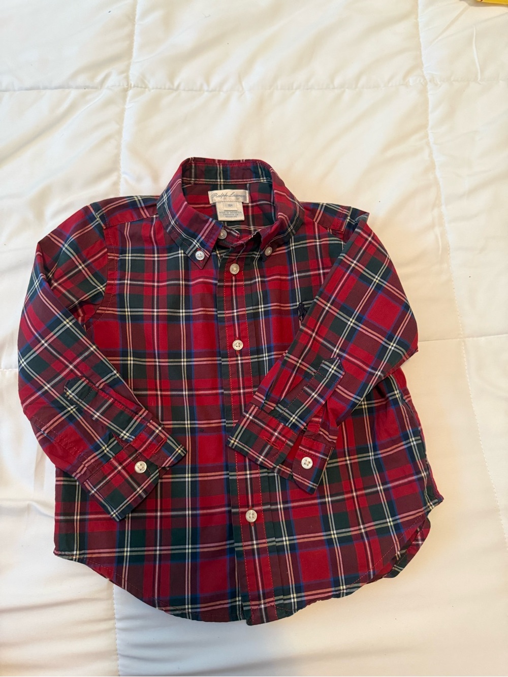 Ralph Lauren Red and Navy Plaid Button-Down Shirt for Kids